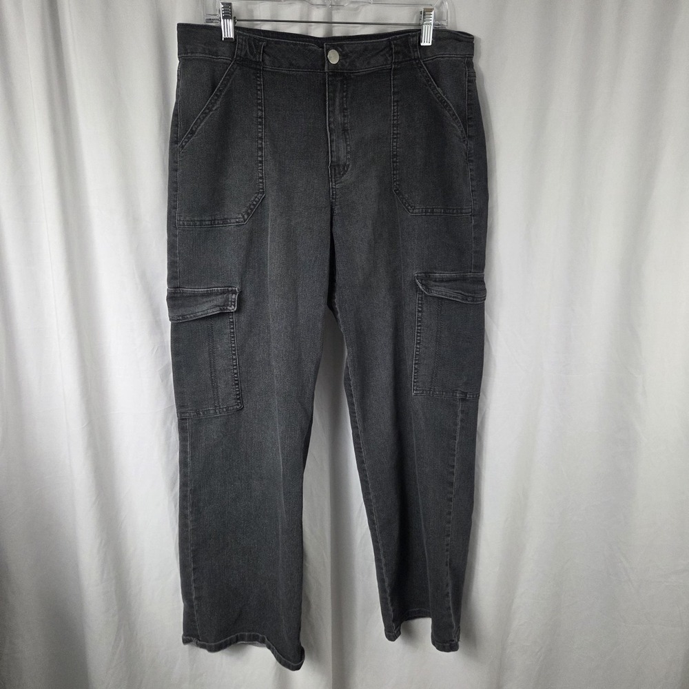 D. Jeans Jeans Womens 14 Gray High Rise Relaxed Straight Cargo Stretch Denim